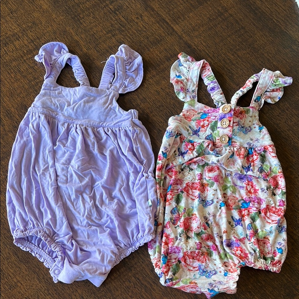 Set of Two Bubble Rompers - Purple and Floral